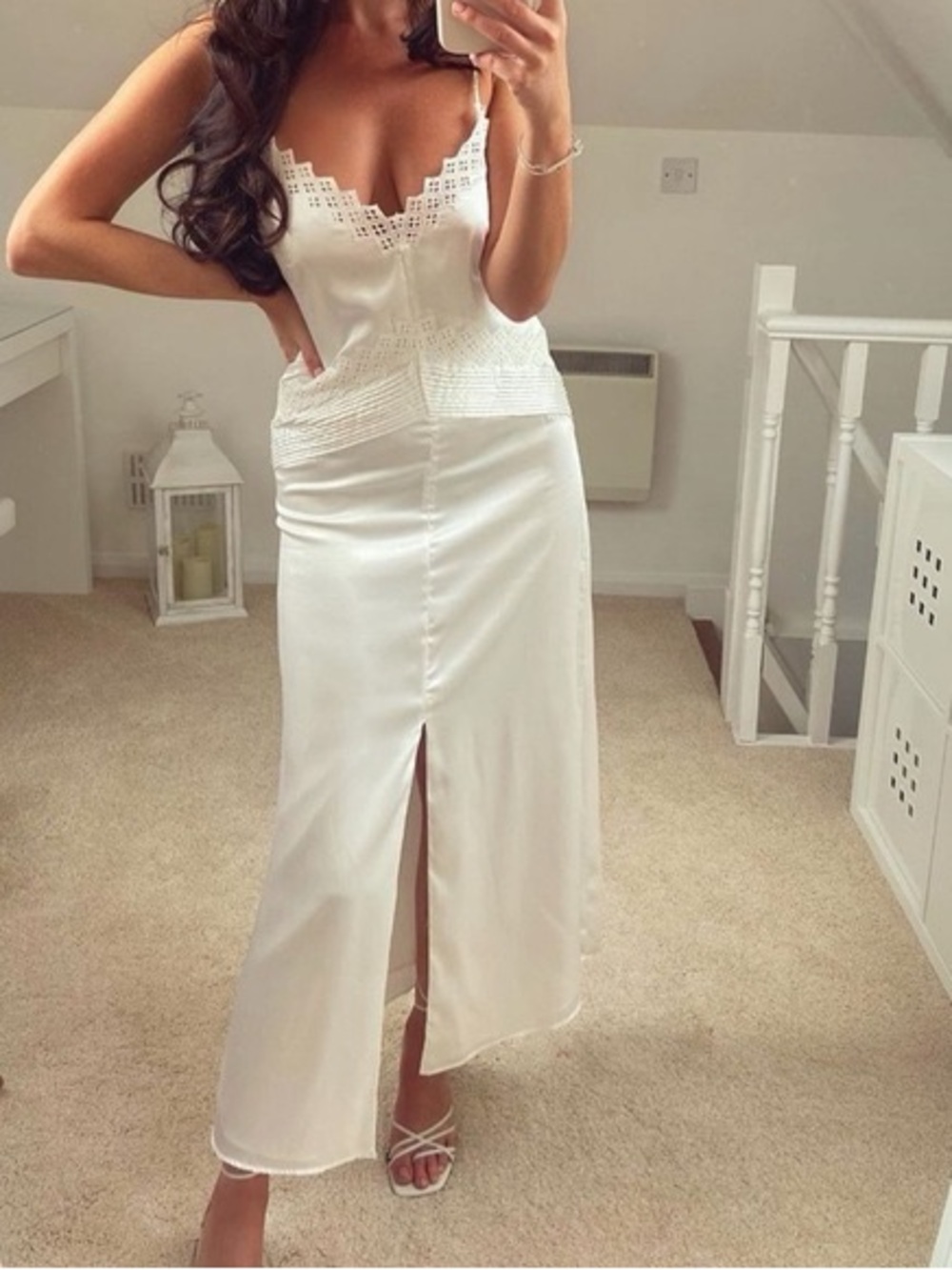 Nwt Zara xs White Lace Trim Slip Maxi Dress